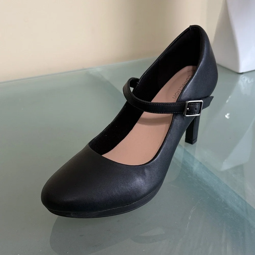 Clarks Mary Jane Heels Black Ankle Strap LEATHER Mary Jane Heels Size 8.5 - Picture 2 of 11